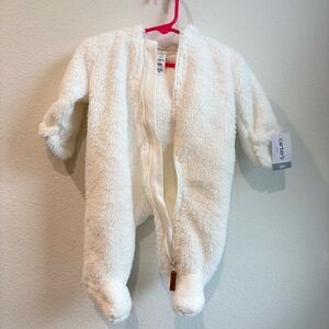 NWT Carter's Baby Sherpa Bunting Pramsuit White 3 Months 3D Bear Ears